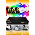 ELITCAM 3 Kameralı Kare 3 Dış Kamera Set 2 TB HDD Full HD Renkli Gece Görüşlü Güvenlik Kamerası Sistemi