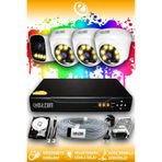 ELITCAM 4 Kameralı Zebra 3 İç Kamera Set 2 TB HDD Full HD Renkli Gece Görüşlü Güvenlik Kamerası Sistemi