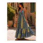 elite aura collectıon Mintara Silk Dress – %70 İpek %30 Viskoz İthal Hint İpeği Uzun Bohem Elbise