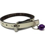 Elite Ekru Renk Derili Mor Zilli Kedi Tasması 1 cm x 30 cm - 35 cm - Altın