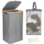 Elite Mien Bambu Kenarlı Kumaş Katlanabilir 100 Lt Çamaşır Sepeti 44X33X70 1 Adet