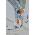 ELİTE STEP Kalın Tabanlı Siyah Beyaz Yarım Bilek Keten Sneaker Spor Ayakkabı