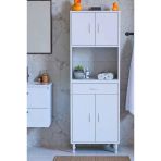 Eliusta Nordi 4 Kapak 2 Raflı Beyaz Dolap 65X173x32,5 Cm Çekmeceli Çok Amaçlı Banyo/Mutfak Dolabı