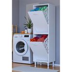 Eliusta Veluna 40 Cm Kirli Çamaşır Sepetli Dolap Banyo Dolabı Beyaz 40X138x32,5 Cm 2 Sepetli Dolap