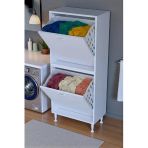 Eliusta Veluna 60 Cm Kirli Çamaşır Sepetli Dolap Banyo Dolabı Beyaz 60X138x32,5 Cm 2 Sepetli Dolap