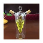 Elivora 2'si 1 Arada Cam Yağlık ve Sirkelik - Iç Içe Geçmeli Çift Hazneli Dekoratif Sosluk - Mantar Kapaklı Zeytinyağı ve Sirke Şişesi (240ML + 60ML) - Ahşap