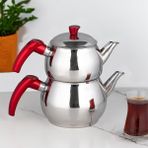Elivora 3no Dayanıklı Orta Boy Paslanmaz Çelik Çaydanlık 0.90+1.50 L Çaydanlık Takımı