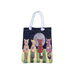 Elivora Ay Kedili Tote Çanta, Dolunay Yıldızlı Renkli Kediler Baskılı Bez Alışveriş Çantası, 35X40 cm - Option-1