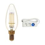 Elivora E14 LED Filament Lamba, Sarı Işık (2000K), 4W, 360 Lümen + Üçlü Priz Topraklı Kablolu Çocuk Korumalı 2 mt - 0,5 W - Altın
