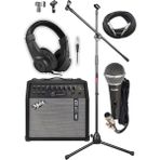Elivora Mga-50-Pak Elektro Gitar Amfisi 50 Watt USB Bluetooth Şarjlı 4 Girişli (Mikrofon Kulaklık Stand Kablo) - Ahşap