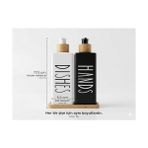 Elivora Premium Mat Siyah & Beyaz Mutfak Sabunluk Seti - Bambu Tepsili 2X450ML Bulaşık Deterjanı ve Sıvı Sabun Pompası (Hands & Dishes) - 0,25 gr