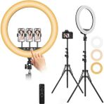 Elivora Youtuber Selfie LED Işıklı Hq-18 Halka 18 Inch Selfie/yayıncı/makyaj Işığı 210 cm 3 Telefon Tutuculu Kumandalı 3 Farklı Ayarlanabilir Işık Çift USB Girişli