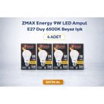 Elivora Zmax Energy 9W LED Ampul E27 Duy 6500K Beyaz Işık 720 Lümen 60W Eşdeğer Enerji Tasarruflu 4 Adet