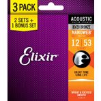 Elixir 16539 Nanoweb Bronze 3'lü Akustik Gitar Teli (12-53)
