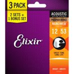 Elixir 16545 Nanoweb Phosphor Bronze 3'Lü Akustik Gitar Teli 12-