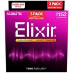 Elixir Nanoweb Phosphor Bronz 3’lü Paket Akustik Gitar Teli (11-52)