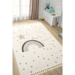 Eliz Home Yumuşak Bukleli Gökkuşağı Ponpon Figürlü Dokuma Halı Bebek Odası Çocuk Odası Genç Odası Halısı 20
