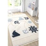 Eliz Home Yumuşak Renkli Bukleli Denizcilik Figürlü Dokuma Halı Bebek Odası Çocuk Odası Genç Odası Halısı 3