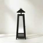Eliza Metal Mumluk Şamdan – Askılı Cam Panelli Dekoratif 60 cm Siyah Fener