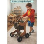 Elizi Ahşap Bebek Yürüteçi , Ahşap Bebek Arabası, Oyuncak Bebek Arabası - Mdf - asker desenli - Ham Ahşap