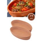 Elizi Çömlekleri 2 Adet Toprak Kayık Kase, Kayık Güveç Fırın Kabı 2’li Set Orta Boy (26x14cm)