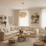 Elizim Home Lighting Hasır Görünümlü 2 Katlı Abajur Sarkıt Avize - 1 - Krem