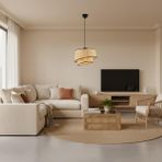 Elizim Home Lighting Hasır Görünümlü 2 Katlı Abajur Sarkıt Avize - 1 - Sarı
