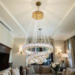 Elizim Home Lighting Kristal 3 Katlı Ledli Uzaktan Kumandalı Gold Avize