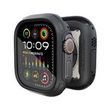 Elkson Apple Watch Ultra 2 1 Tampon Kılıf Ekran Koruyucu Kit 49 mm Quattro Max Serisi Sağlam, Askeri Sınıf Dayanıklı Esnek Darbeye Dayanıklı Koruyucu Kapak, iWatch için Temperli Camlı, Siyah