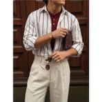 Elku Moda Erkek Dik Yaka Keten Görünümlü Gömlek Yarım Düğmeli Uzun Kollu Bohem Gömlek - Rahat Kesim Yazlık Slub Gömlek - Bordo - XL