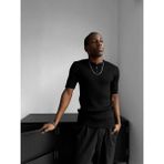 Elku Moda Erkek Düğmeli Bisiklet Yaka T-Shirt - Slim Fit Fitilli Ribana Örme Henley Yaka Tişört Old Money - Siyah - XL