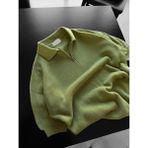 Elku Moda Erkek Fermuarlı Polo Yaka Triko Tişört - Oversize Örme Yazlık T-Shirt - Fermuar Kapamalı Rahat Kesim Dokulu Üst - Yeşil