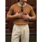 Elku Moda Erkek Oversize Bisiklet Yaka T-Shirt %100 Pamuklu Basic Geniş Kalıp Drop Shoulder Tişört - Kahverengi - XL