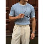 Elku Moda Erkek Oversize Bisiklet Yaka T-Shirt %100 Pamuklu Basic Geniş Kalıp Drop Shoulder Tişört - Mavi - XL