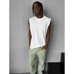 Elku Moda Erkek Oversize Sıfır Kol T-Shirt Geniş Omuz Kesim Salaş Basic Atlet Pamuklu Rahat Kalıp Tişört - Beyaz - XL