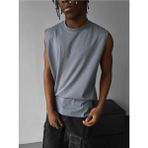 Elku Moda Erkek Oversize Sıfır Kol T-Shirt Geniş Omuz Kesim Salaş Basic Atlet Pamuklu Rahat Kalıp Tişört - Gri - XL
