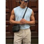 Elku Moda Erkek Oversize Sıfır Kol T-Shirt Geniş Omuz Kesim Salaş Basic Atlet Pamuklu Rahat Kalıp Tişört - Mavi - XL