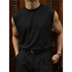 Elku Moda Erkek Oversize Sıfır Kol T-Shirt Geniş Omuz Kesim Salaş Basic Atlet Pamuklu Rahat Kalıp Tişört - Siyah