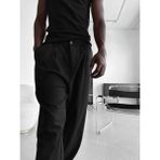 Elku Moda Erkek Rahat Kesim Pileli Kumaş Pantolon Relaxed Fit Yüksek Bel Dökümlü Pantolon - Siyah - XL