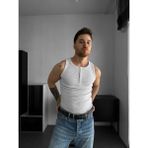 Elku Moda Erkek Sıfır Kol T-Shirt - Slim Fit Fitilli Ribana Dokuma Kolsuz Atlet Sıfır Yaka Spor Atlet Tişört - Beyaz