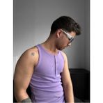 Elku Moda Erkek Sıfır Kol T-Shirt - Slim Fit Fitilli Ribana Dokuma Kolsuz Atlet Sıfır Yaka Spor Atlet Tişört - Mor - XL