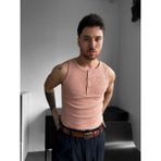 Elku Moda Erkek Sıfır Kol T-Shirt - Slim Fit Fitilli Ribana Dokuma Kolsuz Atlet Sıfır Yaka Spor Atlet Tişört - Pembe - XL