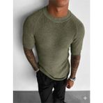 Elku Moda Erkek Slim Fit Fitilli Triko Tişört Dar Kesim Çizgili Örme Yazlık T-Shirt Old Mony Stil - Çok Renkli