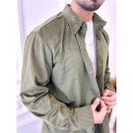 Elku Moda Gömlek Oversize Fitilli Kadife Gömlek - Haki - Yeşil