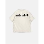 Elku Moda Made In Hell Slogan Gotik Oversize Tişört %100 Pamuklu Bisiklet Yaka T-Shirt Salaş Dökümlü Bol - Krem