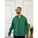Elku Moda Müslin Kumaş Oversize Kesim Dik Yaka Salaş Pamuklu Gömlek Düğme Kapamalı Bol Kesim Gömlek - Yeşil