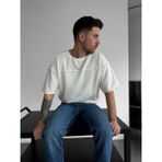 Elku Moda Oversize Eskitme Detaylı Yırtık Triko T Sfhirt Vintage Yıkamalı Streetwear Salaş Tişört - Beyaz