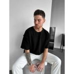 Elku Moda Oversize Eskitme Detaylı Yırtık Triko T Sfhirt Vintage Yıkamalı Streetwear Salaş Tişört - Siyah