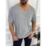 Elku Moda Tişört Örme Triko Tişört Nefes Alabilen Terletmez Oversize Bol Kesim Salaş T-Shirt - Gri