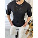 Elku Moda Tişört Örme Triko Tişört Nefes Alabilen Terletmez Oversize Bol Kesim Salaş T-Shirt TISORT2893 - Siyah